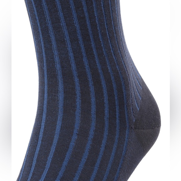 Falke Shadow Ribbed Men’s Knee Length Cotton Socks Black Blue, Sz 11-12, NWT - Picture 3 of 7
